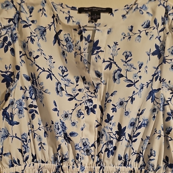 French Connection Blue and Black Ruffled Wrap Midi Dress - Picture 4 of 6